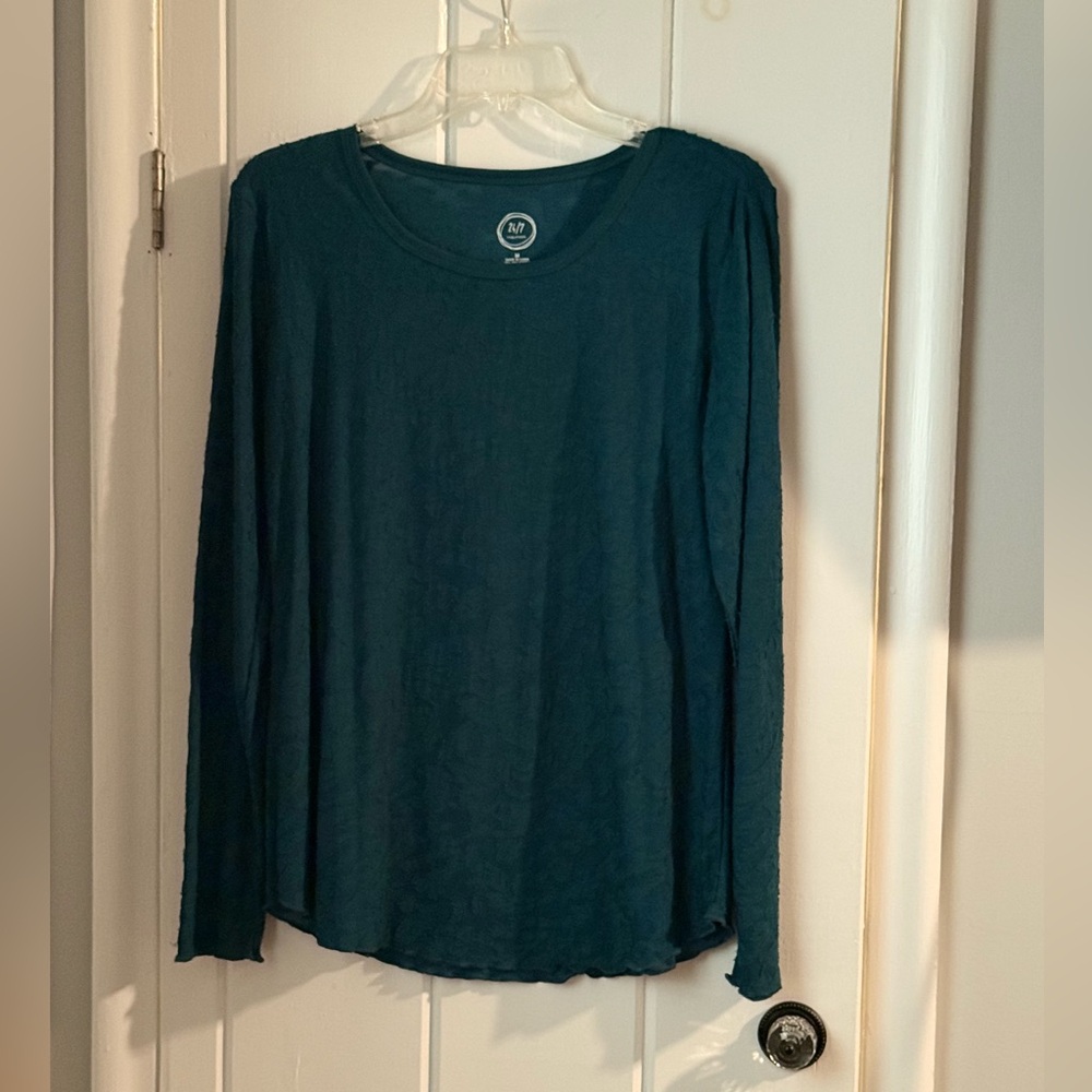 Maurice’s Women's M Long Sleeve Crewneck Burnout Top in Emerald Green